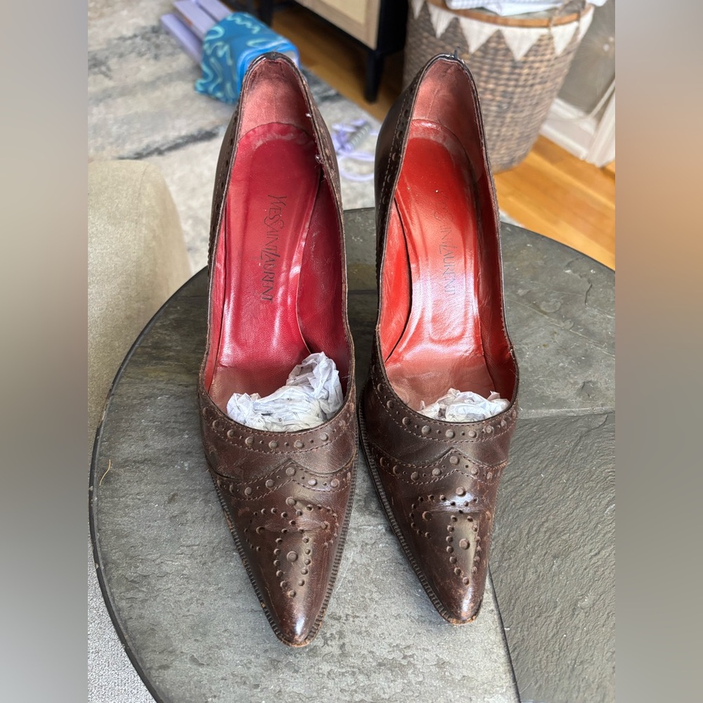 Yves Saint Laurent Dark Brown Leather Heels